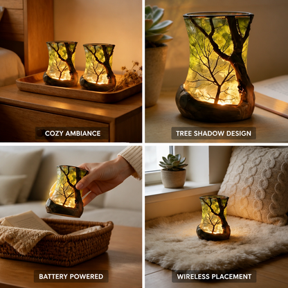 Table Lamp Forest Silhouette Warm LED Battery Powered