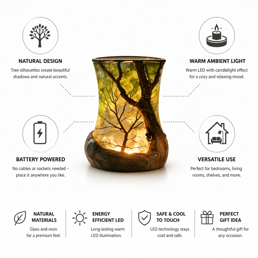 Table Lamp Forest Silhouette Warm LED Battery Powered