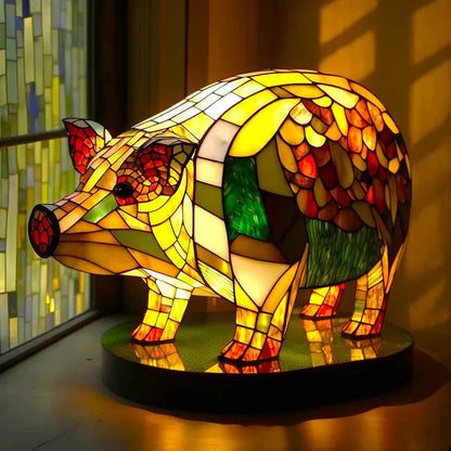 Table Lamp Handcrafted Stained Glass Animal Design
