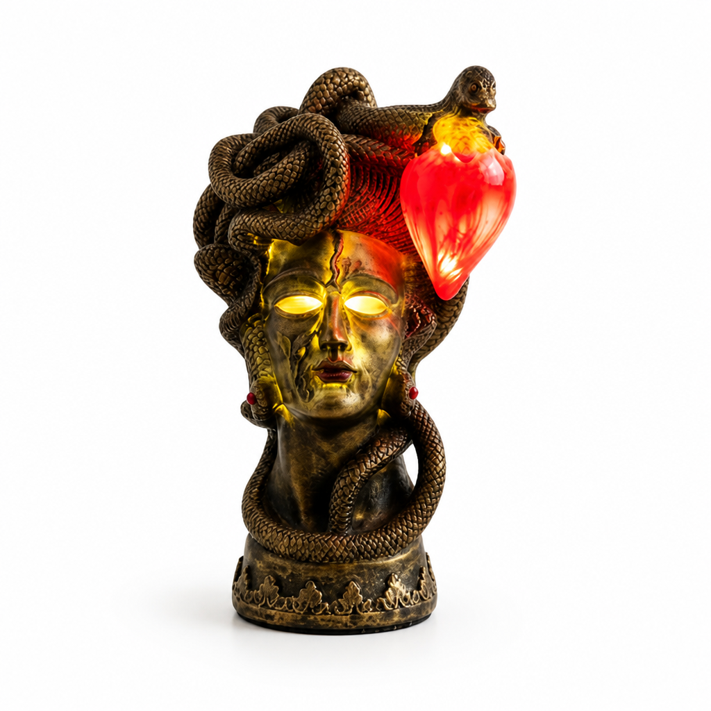 Table Lamp Integrated LED Medusa Sculpture Bronze Patina
