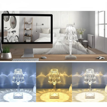 Table Lamp LED Crystal-Cut Acrylic Rechargeable Touch Control