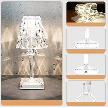 Table Lamp LED Crystal-Cut Acrylic Rechargeable Touch Control