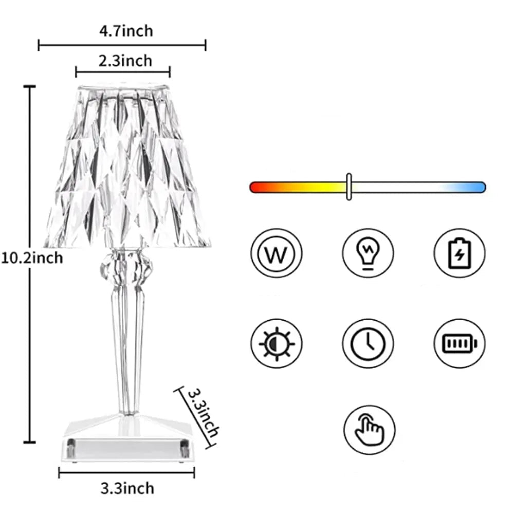 Table Lamp LED Crystal-Cut Acrylic Rechargeable Touch Control