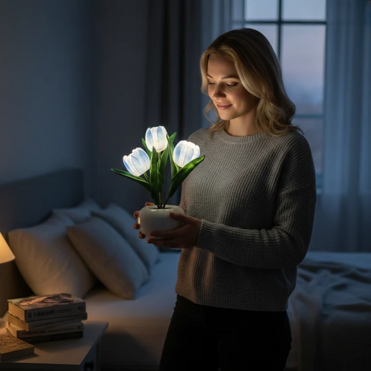 Table Lamp Lifelike Tulip Blossoms USB-Powered
