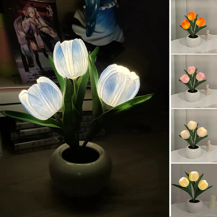 Table Lamp Lifelike Tulip Blossoms USB-Powered