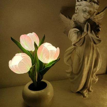 Table Lamp Lifelike Tulip Blossoms USB-Powered
