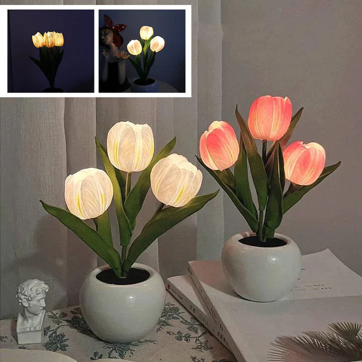 Table Lamp Lifelike Tulip Blossoms USB-Powered