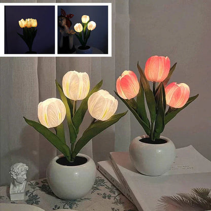 Table Lamp Lifelike Tulip Blossoms USB-Powered