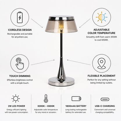 Table Lamp Rechargeable Cordless Warm-To-Cool Touch Dimmer