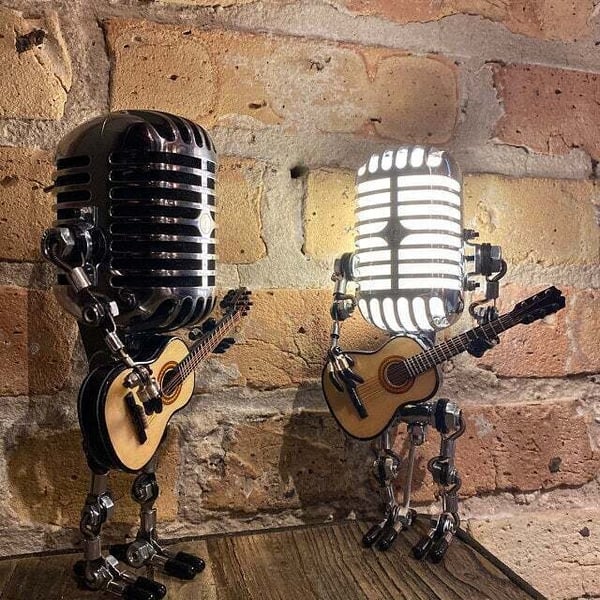 Table Lamp Vintage Microphone & Guitar Adjustable LED