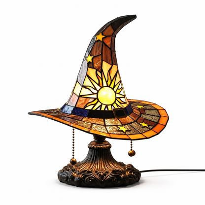 Table Lamp Witch Hat Handcrafted Stained Glass USB-Powered
