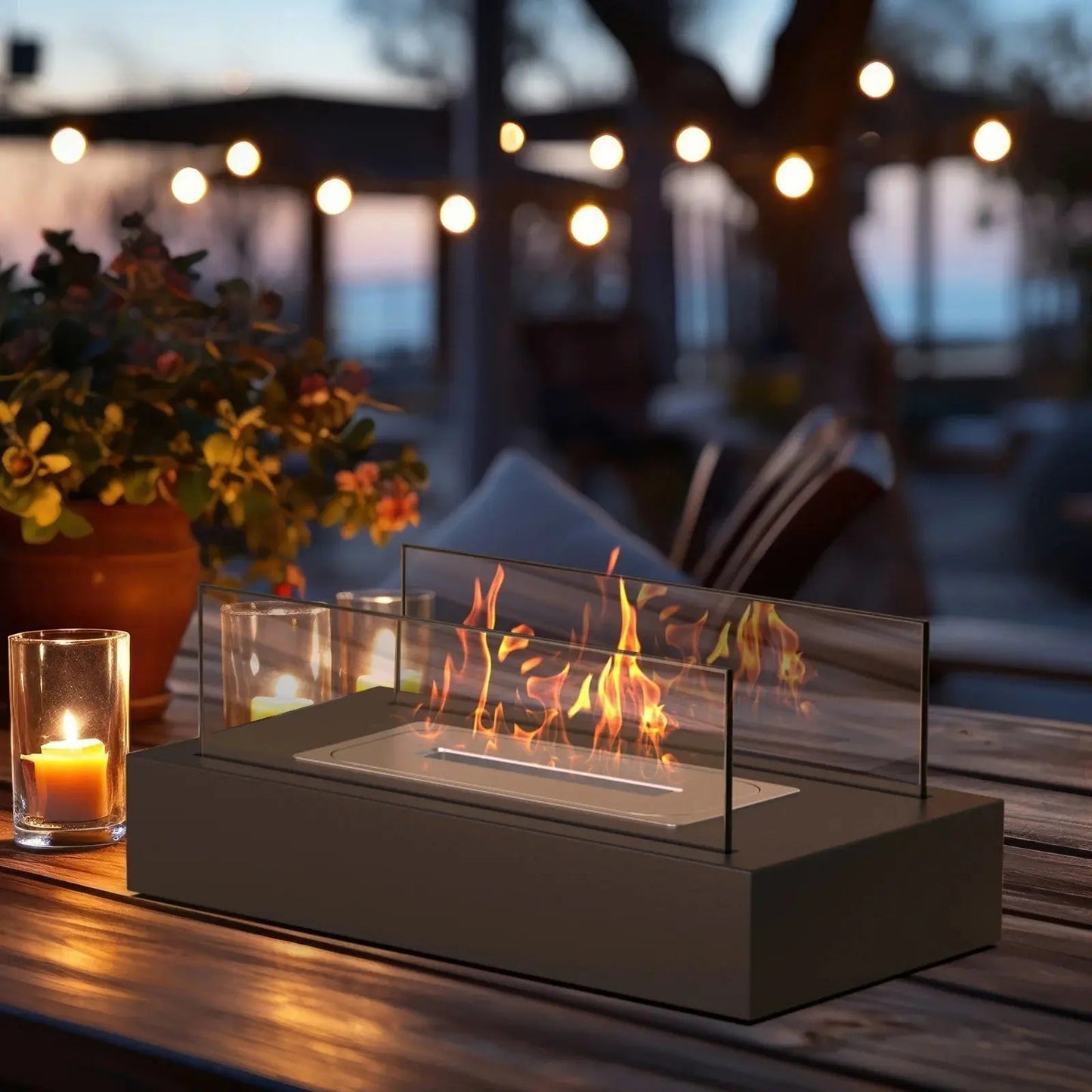 Tabletop Bioethanol Fireplace Clean Burning Laminated Glass