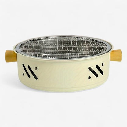 Tabletop Charcoal Grill Compact Stainless Steel Grate & Wooden Handles