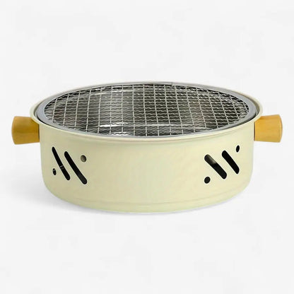 Tabletop Charcoal Grill Compact Stainless Steel Grate Wooden Handles