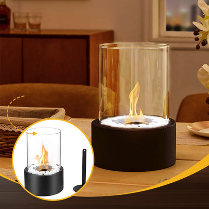 Tabletop Ethanol Fireplace Glass Cylinder Portable Indoor & Outdoor