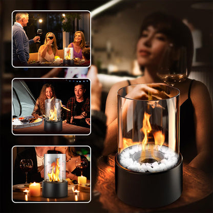 Tabletop Ethanol Fireplace Glass Cylinder Portable Indoor & Outdoor