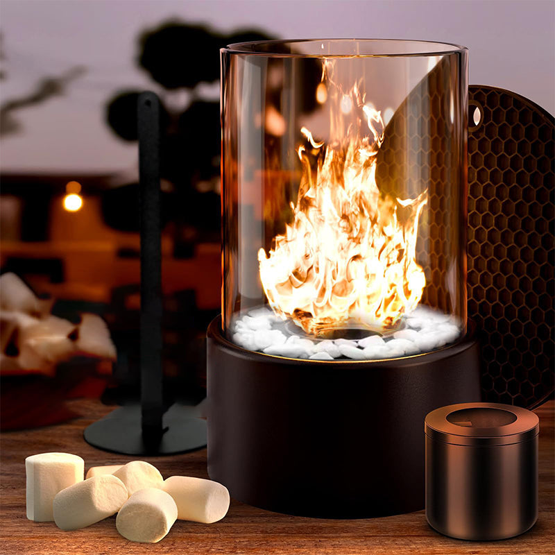 Tabletop Ethanol Fireplace Glass Cylinder Portable Indoor & Outdoor