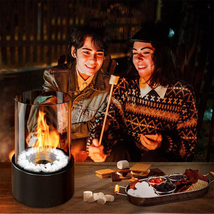 Tabletop Ethanol Fireplace Glass Cylinder Portable Indoor & Outdoor