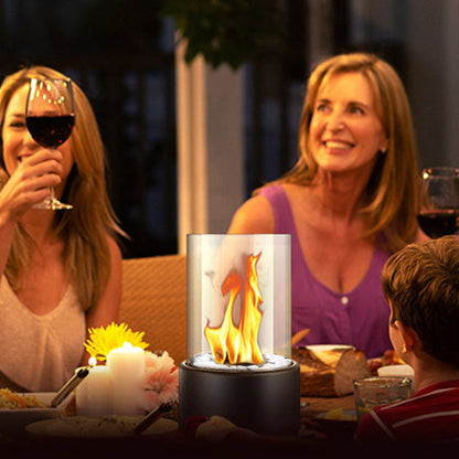 Tabletop Ethanol Fireplace Glass Cylinder Portable Indoor & Outdoor