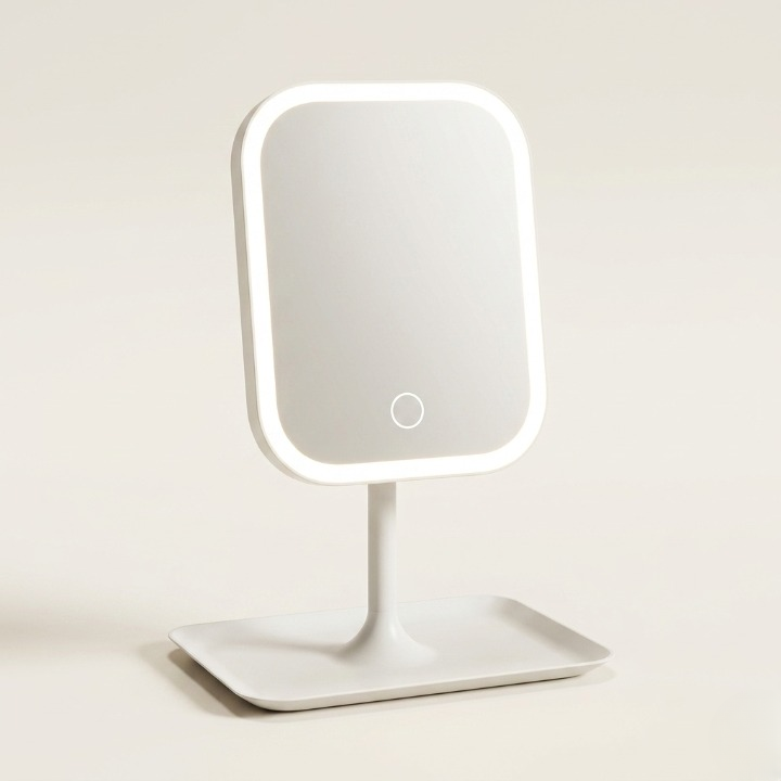 Tabletop Makeup Mirror 3-Color Touch Dimmer USB Rechargeable