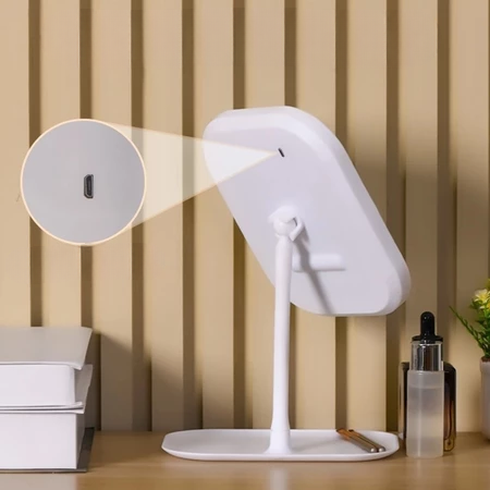 Tabletop Makeup Mirror 3-Color Touch Dimmer USB Rechargeable
