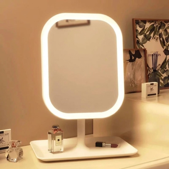 Tabletop Makeup Mirror 3-Color Touch Dimmer USB Rechargeable