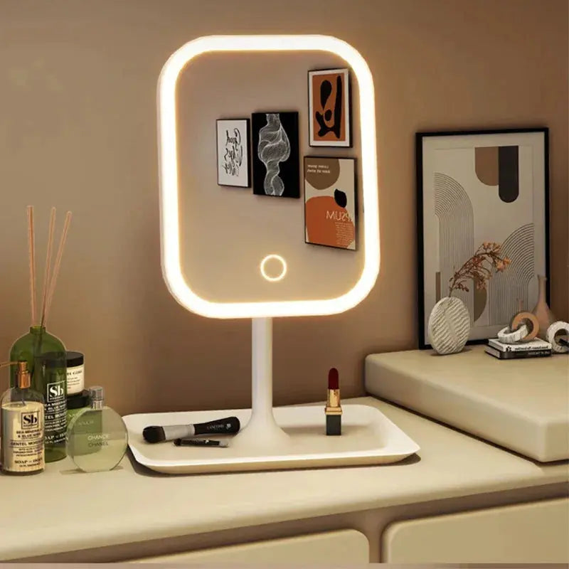 Tabletop Makeup Mirror 3-Color Touch Dimmer USB Rechargeable