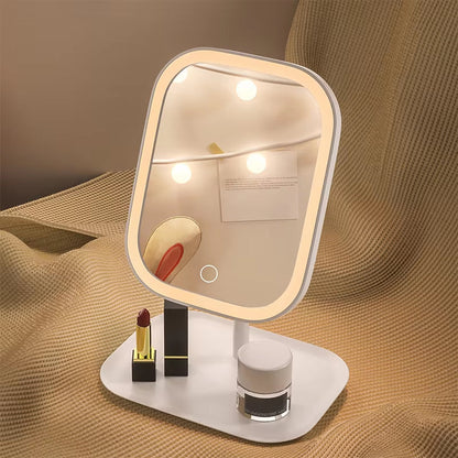 Tabletop Makeup Mirror 3-Color Touch Dimmer USB Rechargeable