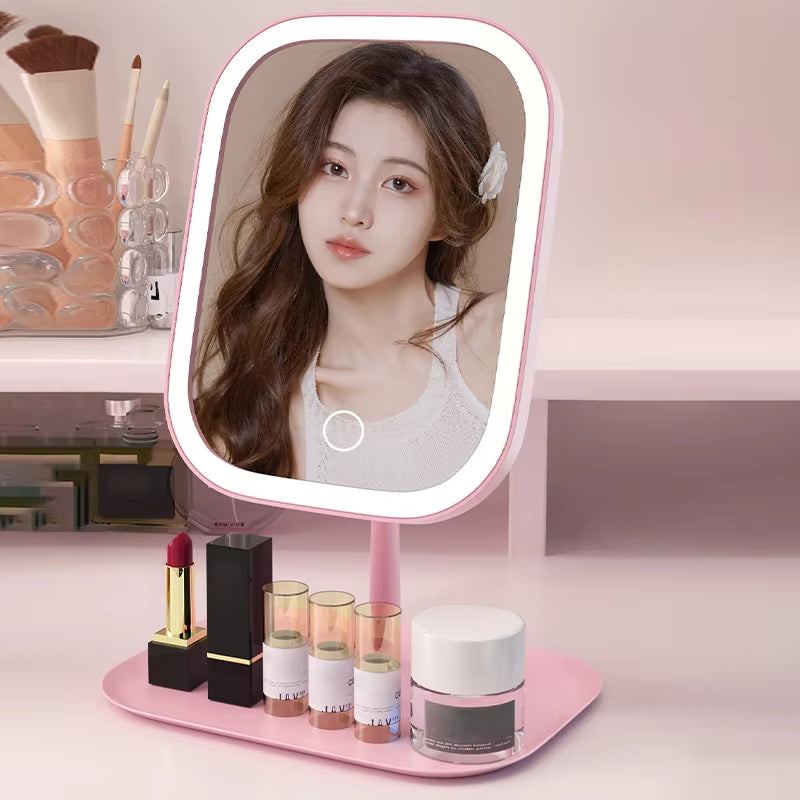 Tabletop Makeup Mirror 3-Color Touch Dimmer USB Rechargeable