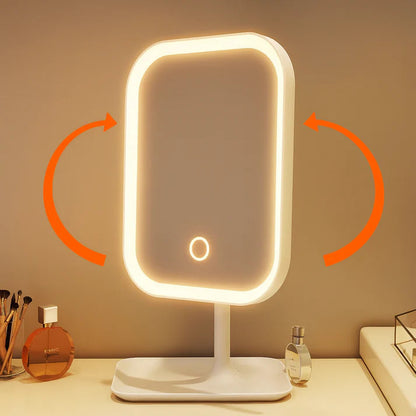 Tabletop Makeup Mirror 3-Color Touch Dimmer USB Rechargeable