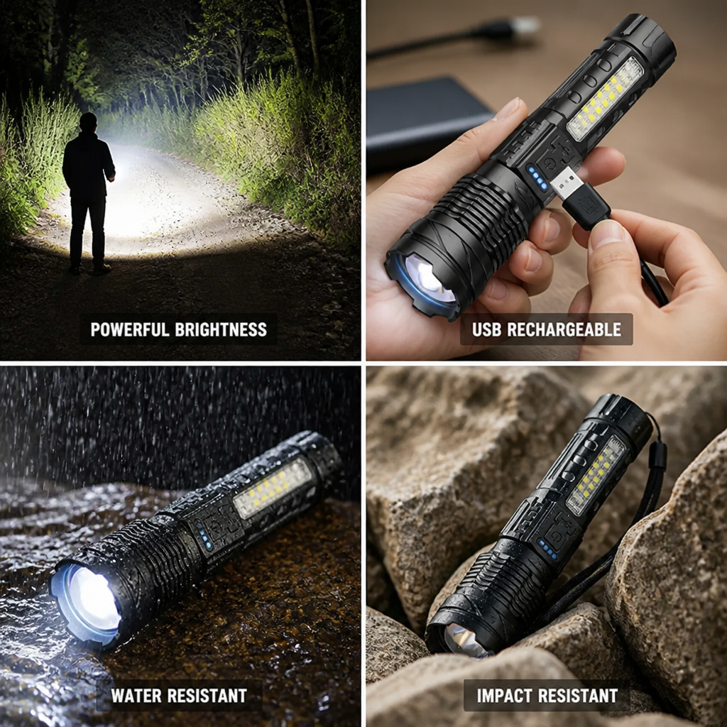 Tactical Flashlight 5000-Lumen USB Rechargeable Water & Impact Resistant