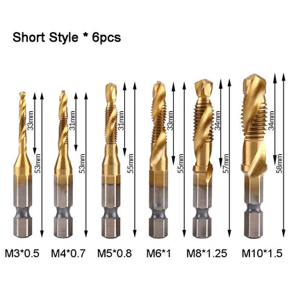 Tap Set 6-Piece 3-In-1 Titanium-Coated HSS