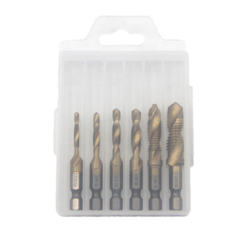 Tap Set 6-Piece 3-In-1 Titanium-Coated HSS