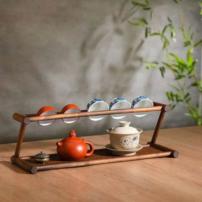 Tea & Tableware Display Shelf Solid Wood Non-Slip Base