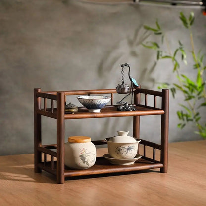 Tea & Tableware Display Shelf Solid Wood Non-Slip Base