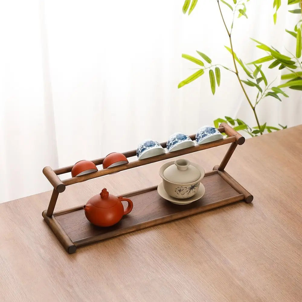 Tea & Tableware Display Shelf Solid Wood Non-Slip Base