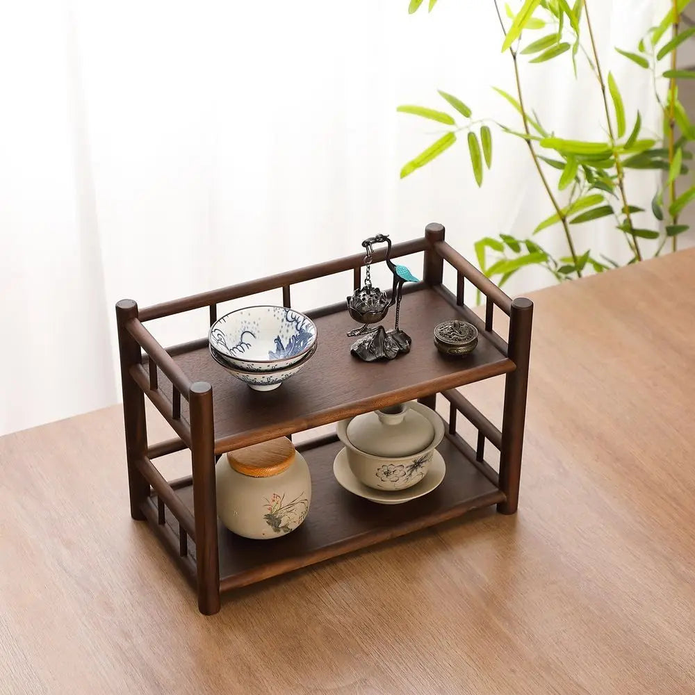 Tea & Tableware Display Shelf Solid Wood Non-Slip Base