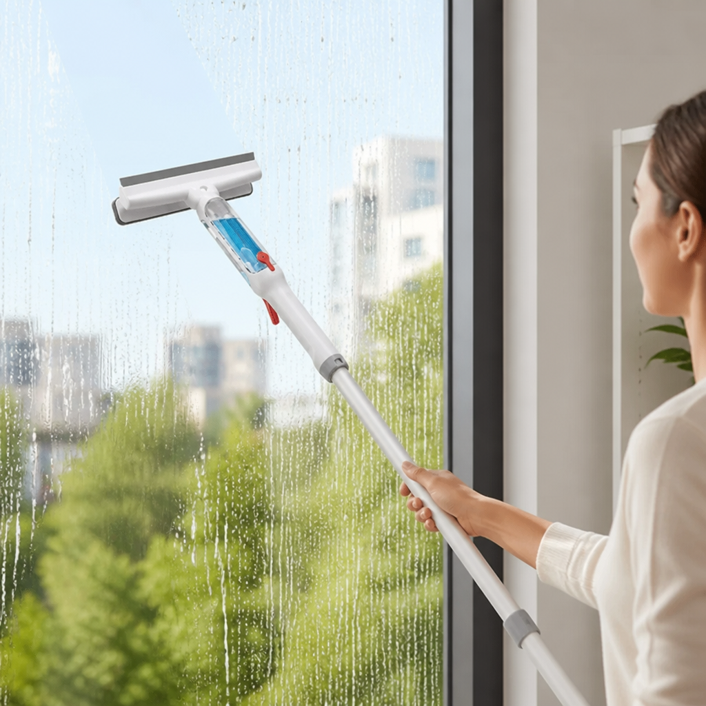 Telescopic Window Cleaner 130 cm Dual Microfiber & Squeegee