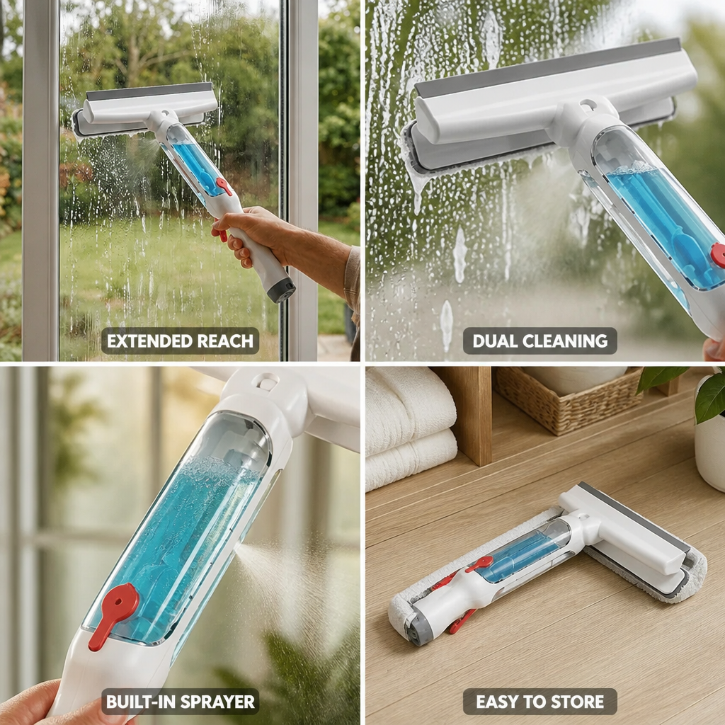 Telescopic Window Cleaner 130 cm Dual Microfiber & Squeegee