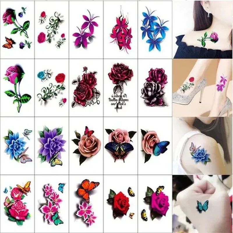 Temporary Tattoo Stickers Realistic 3D Waterproof Set of 50