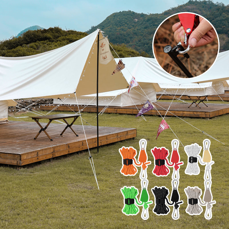 Tent Guy Ropes One-Hand Adjustable Reflective Set of 4