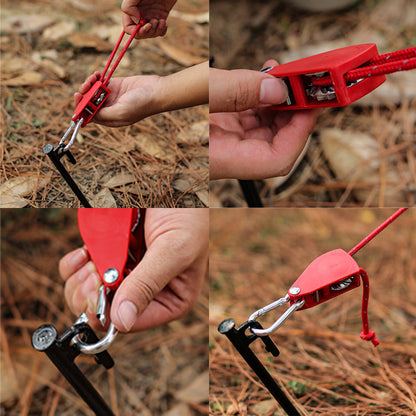 Tent Guy Ropes One-Hand Adjustable Reflective Set of 4