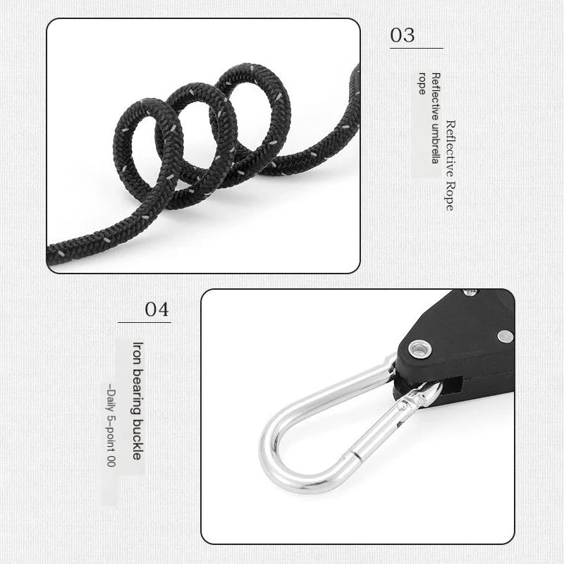 Tent Guy Ropes One-Hand Adjustable Reflective Set of 4