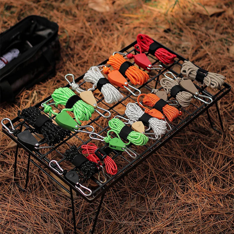 Tent Guy Ropes One-Hand Adjustable Reflective Set of 4