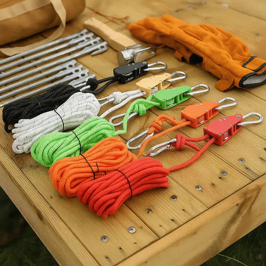 Tent Guyline Quick-Adjust Pulley Reflective Yarn & Stainless Steel Carabiners