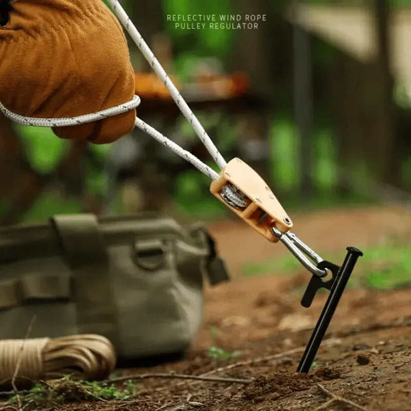 Tent Guyline Quick-Adjust Pulley Reflective Yarn & Stainless Steel Carabiners