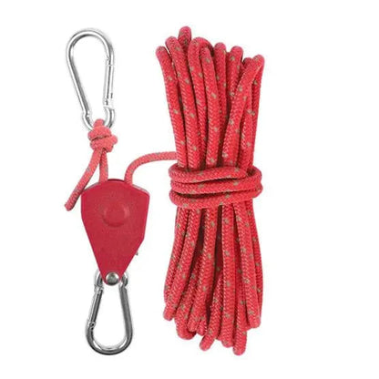 Tent Guyline Quick-Adjust Pulley Reflective Yarn & Stainless Steel Carabiners