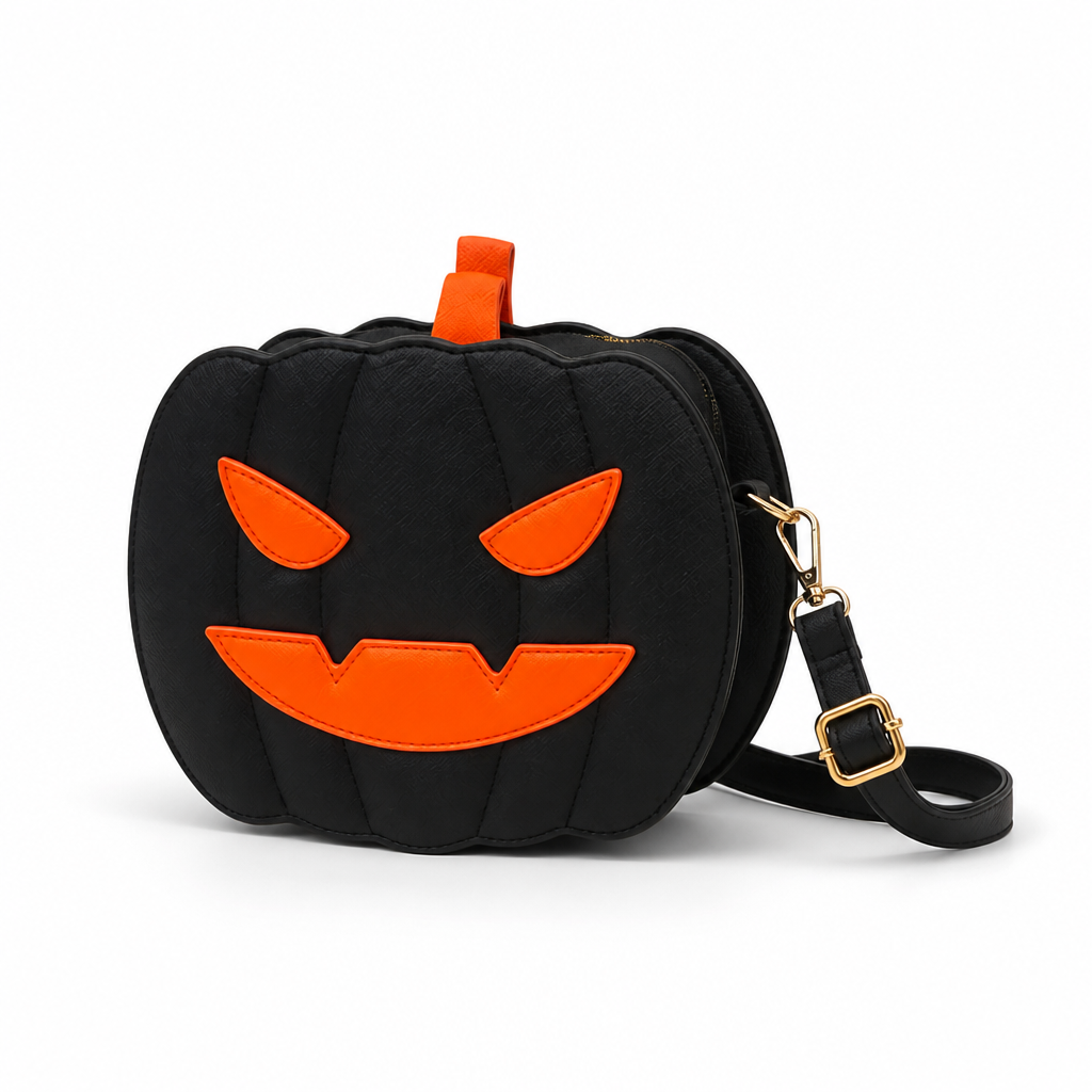 Textured Faux Leather Jack O'Lantern Crossbody Bag (Removable Strap)