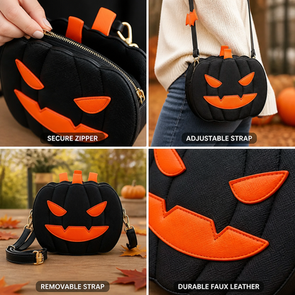 Textured Faux Leather Jack O'Lantern Crossbody Bag (Removable Strap)