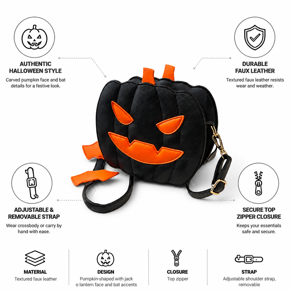 Textured Faux Leather Jack O'Lantern Crossbody Bag (Removable Strap)